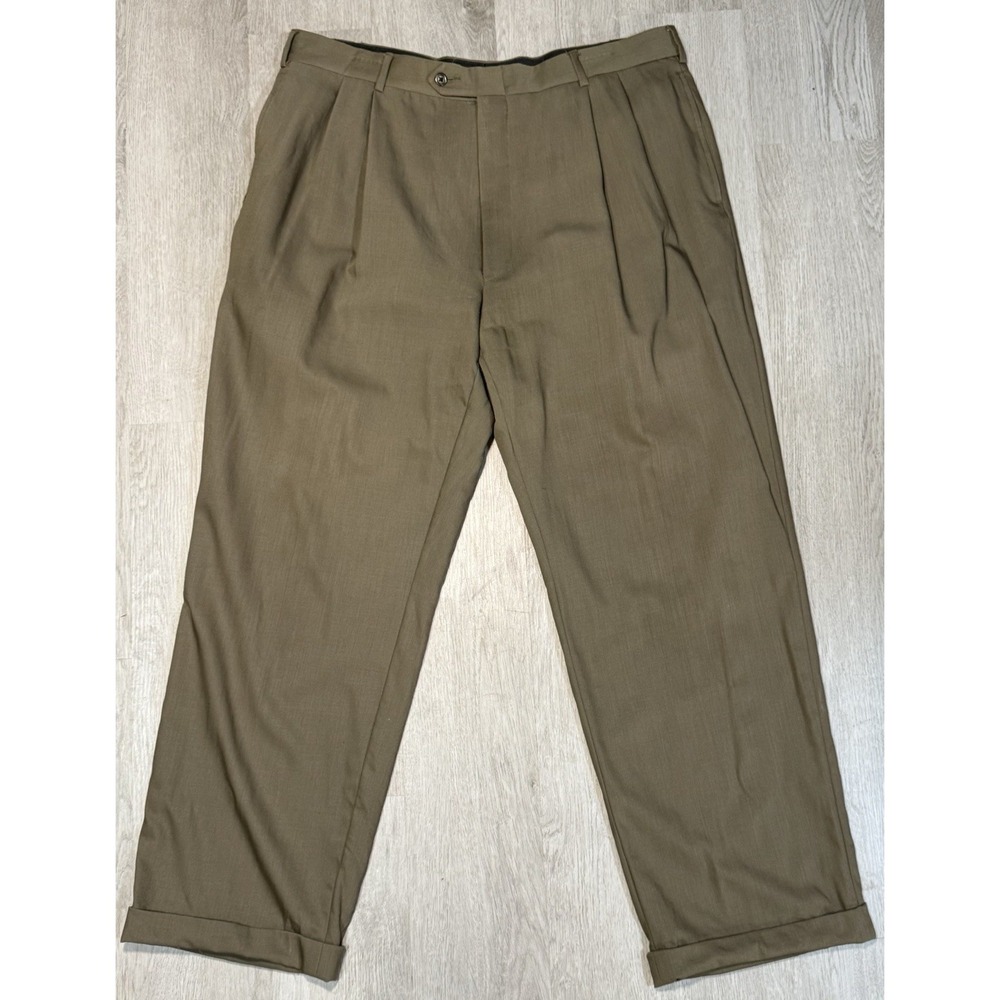 Vintage Jos A Bank Trousers Pants Men's 36x30 Brown Pleated High Waisted USA